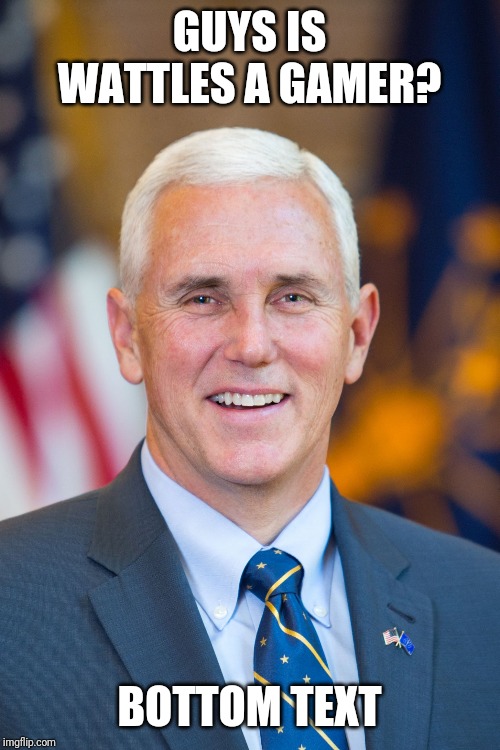 Mike Pence | GUYS IS WATTLES A GAMER? BOTTOM TEXT | image tagged in mike pence | made w/ Imgflip meme maker