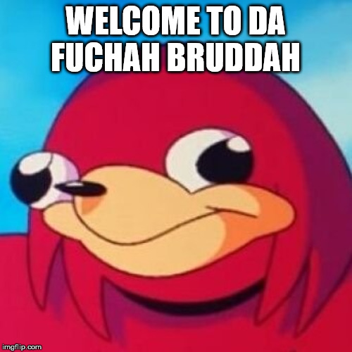 Ugandan Knuckles | WELCOME TO DA FUCHAH BRUDDAH | image tagged in ugandan knuckles | made w/ Imgflip meme maker