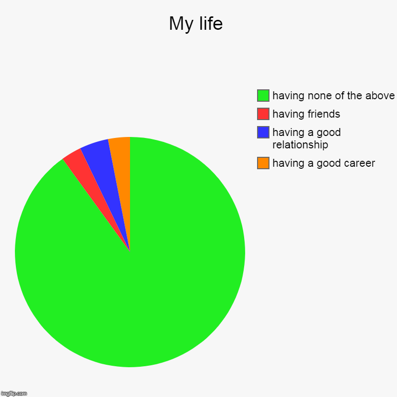 My life | having a good career, having a good relationship, having friends, having none of the above | image tagged in charts,pie charts | made w/ Imgflip chart maker