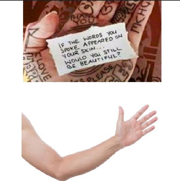If the words you spoke appeared on your skin ... would you still Blank Meme Template