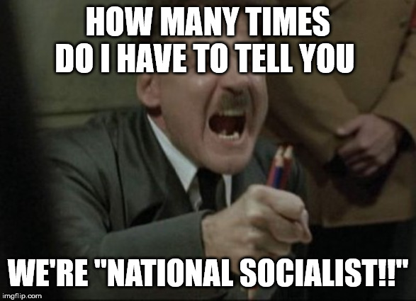 Hitler Downfall | HOW MANY TIMES DO I HAVE TO TELL YOU WE'RE "NATIONAL SOCIALIST!!" | image tagged in hitler downfall | made w/ Imgflip meme maker