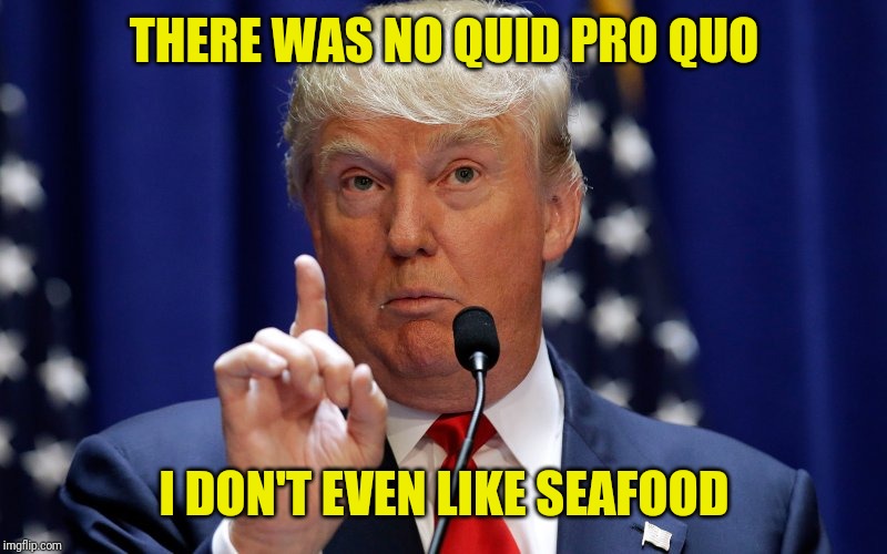 Donald Trump | THERE WAS NO QUID PRO QUO; I DON'T EVEN LIKE SEAFOOD | image tagged in donald trump | made w/ Imgflip meme maker