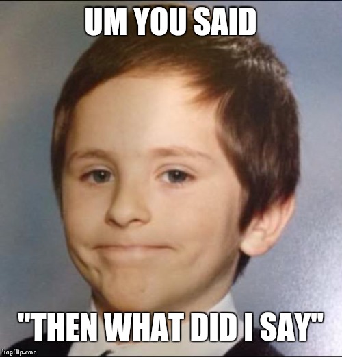 white guy smile | UM YOU SAID "THEN WHAT DID I SAY" | image tagged in white guy smile | made w/ Imgflip meme maker