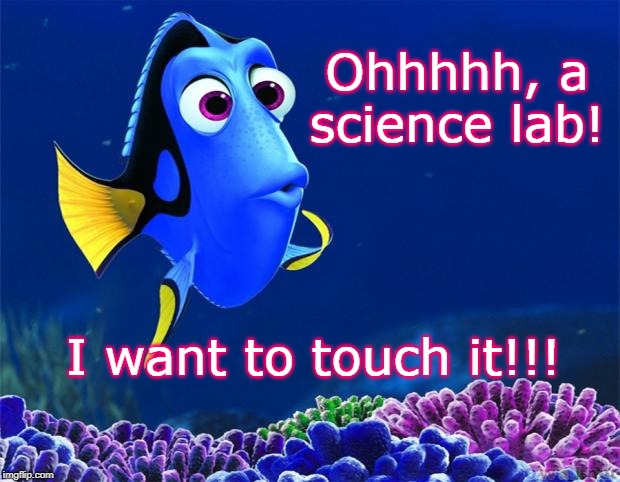 Dory | Ohhhhh, a science lab! I want to touch it!!! | image tagged in dory | made w/ Imgflip meme maker