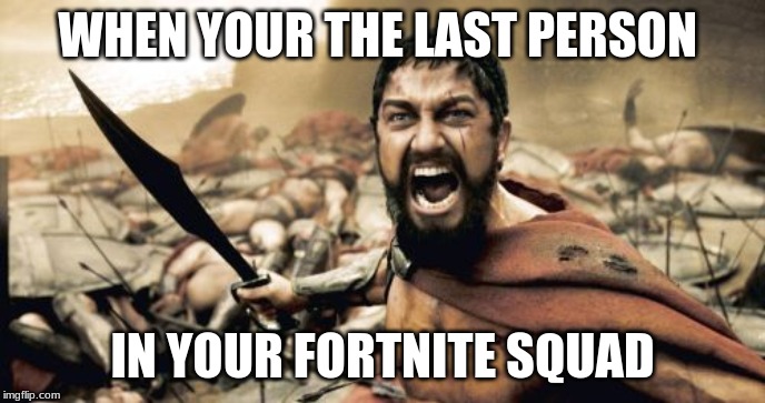 Sparta Leonidas Meme | WHEN YOUR THE LAST PERSON; IN YOUR FORTNITE SQUAD | image tagged in memes,sparta leonidas | made w/ Imgflip meme maker