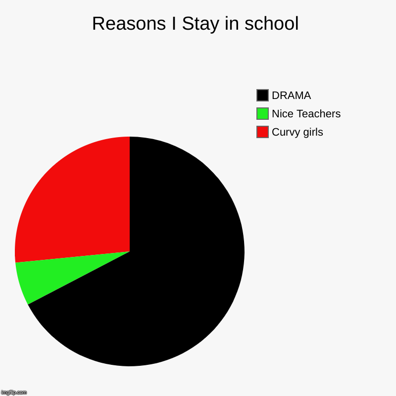 Reasons I Stay in school | Curvy girls, Nice Teachers, DRAMA | image tagged in charts,pie charts | made w/ Imgflip chart maker
