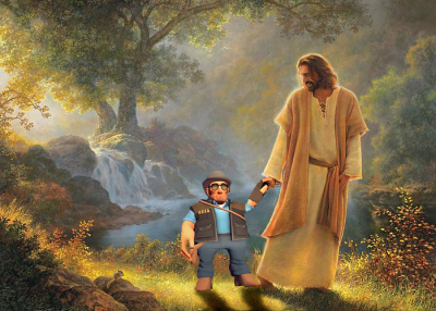 High Quality Jesus holding TF2 sniper's hand Blank Meme Template