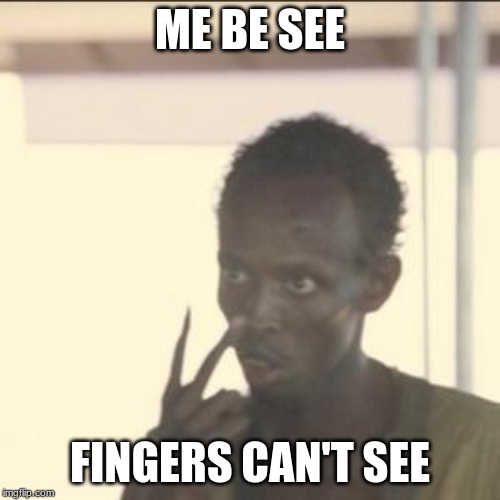 Look At Me | ME BE SEE; FINGERS CAN'T SEE | image tagged in memes,look at me | made w/ Imgflip meme maker