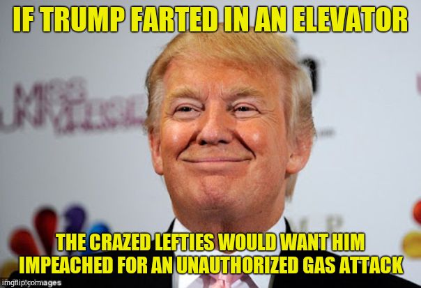 No tactic is too cheap for these leftist loons | IF TRUMP FARTED IN AN ELEVATOR; THE CRAZED LEFTIES WOULD WANT HIM IMPEACHED FOR AN UNAUTHORIZED GAS ATTACK | image tagged in donald trump approves,tds,regressive left,shills,insanity,sickness | made w/ Imgflip meme maker