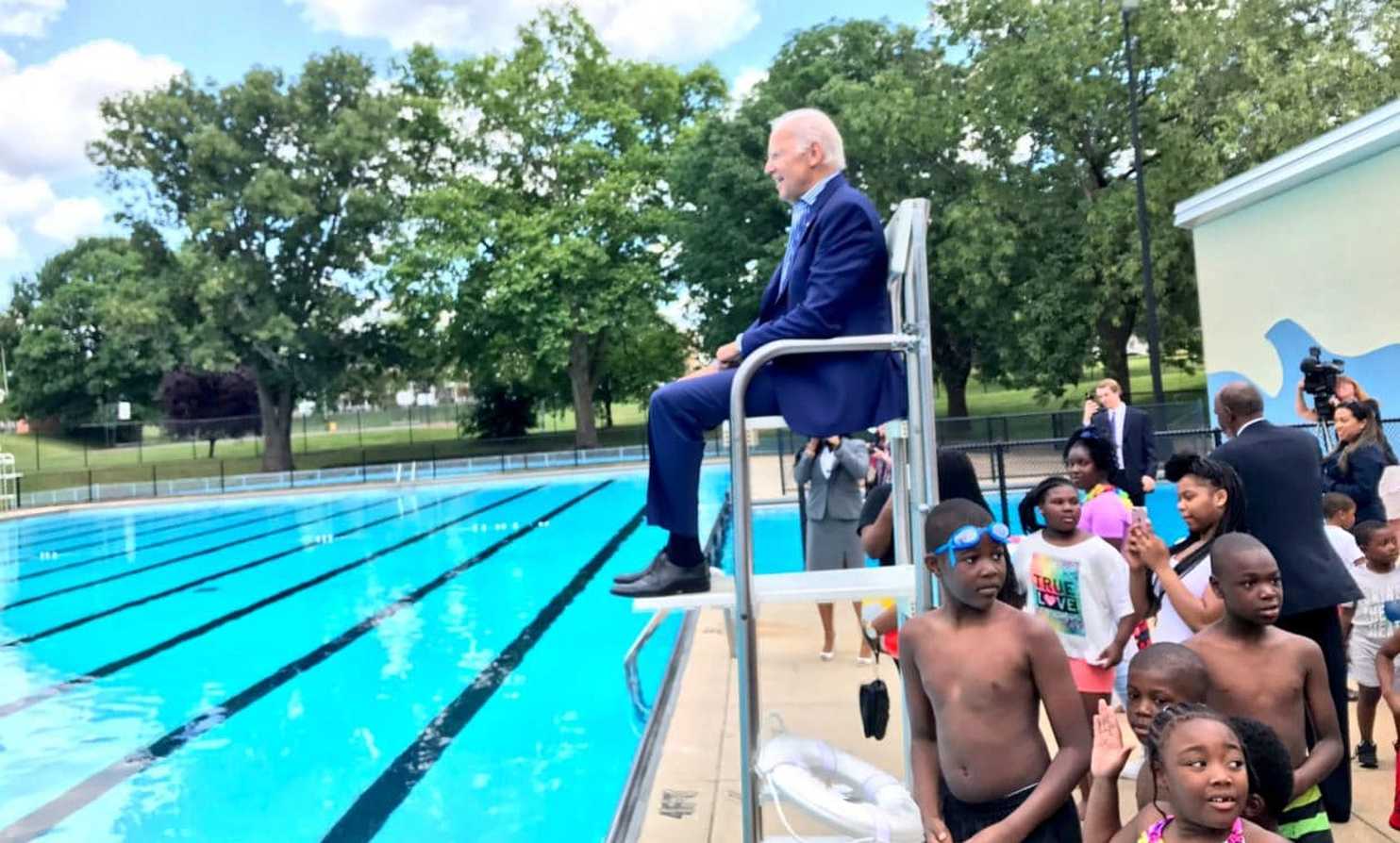 Joe Biden at pool Blank Meme Template