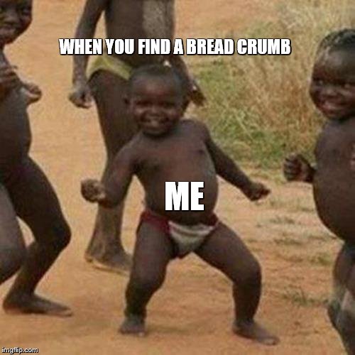 Third World Success Kid Meme | WHEN YOU FIND A BREAD CRUMB; ME | image tagged in memes,third world success kid | made w/ Imgflip meme maker