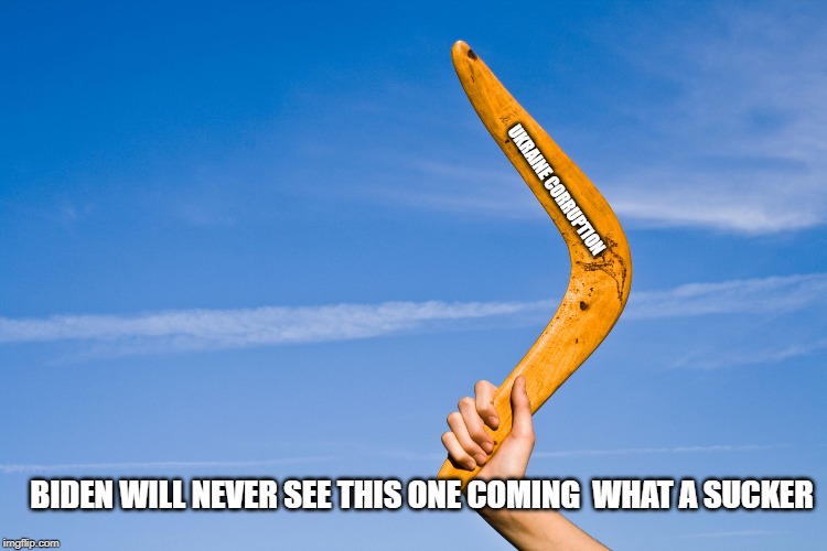 boomerang | UKRAINE CORRUPTION; BIDEN WILL NEVER SEE THIS ONE COMING  WHAT A SUCKER | image tagged in boomerang | made w/ Imgflip meme maker