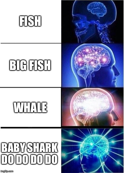 Expanding Brain | FISH; BIG FISH; WHALE; BABY SHARK DO DO DO DO | image tagged in memes,expanding brain | made w/ Imgflip meme maker