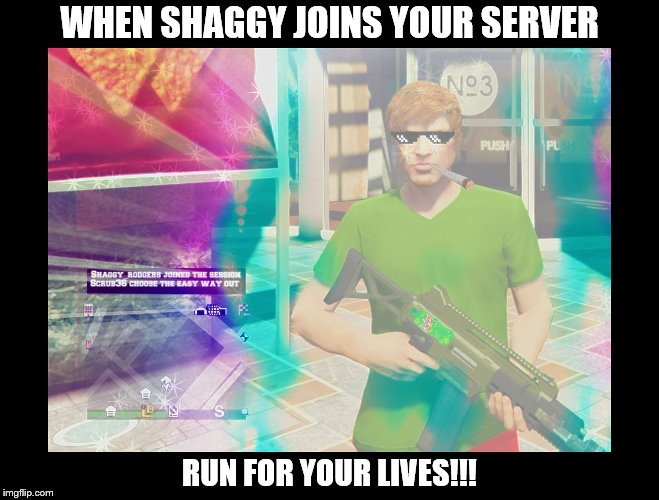 Shaggy joins GTA | WHEN SHAGGY JOINS YOUR SERVER; RUN FOR YOUR LIVES!!! | image tagged in memes | made w/ Imgflip meme maker