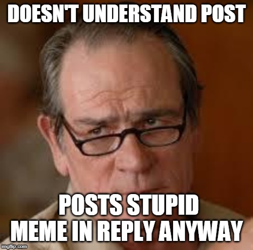 my face when someone asks a stupid question | DOESN'T UNDERSTAND POST; POSTS STUPID MEME IN REPLY ANYWAY | image tagged in my face when someone asks a stupid question | made w/ Imgflip meme maker