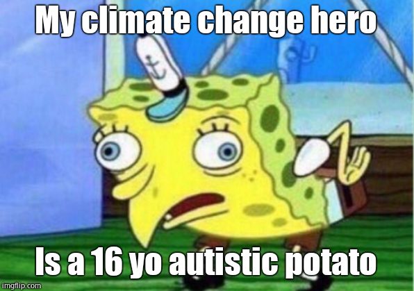 Mocking Spongebob Meme | My climate change hero Is a 16 yo autistic potato | image tagged in memes,mocking spongebob | made w/ Imgflip meme maker