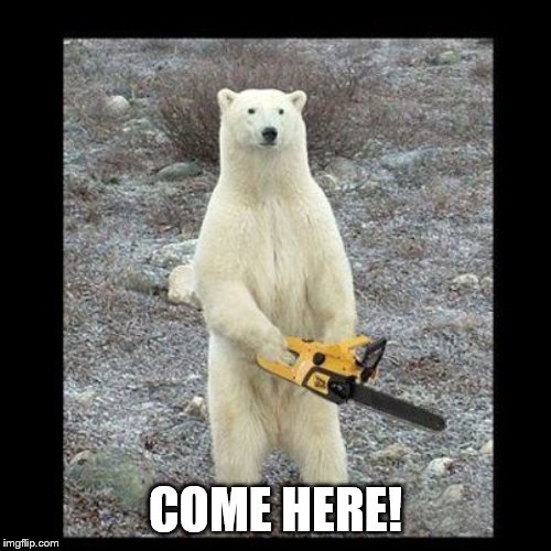 Chainsaw Bear Meme | COME HERE! | image tagged in memes,chainsaw bear | made w/ Imgflip meme maker