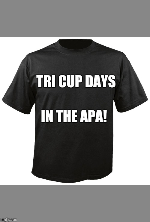 Blank T-Shirt | TRI CUP DAYS; IN THE APA! | image tagged in blank t-shirt | made w/ Imgflip meme maker