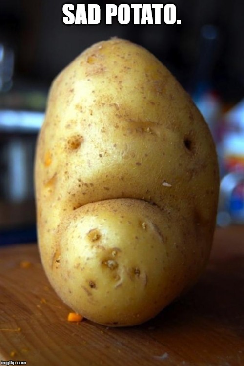 sad potato | SAD POTATO. | image tagged in sad potato | made w/ Imgflip meme maker