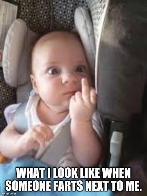 WHAT I LOOK LIKE WHEN SOMEONE FARTS NEXT TO ME. | image tagged in funny baby | made w/ Imgflip meme maker