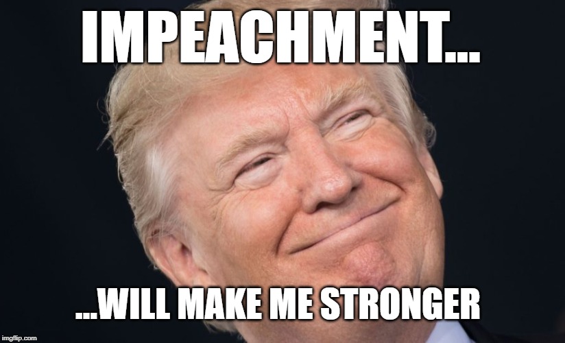 Trump impeachment | IMPEACHMENT... ...WILL MAKE ME STRONGER | image tagged in trump,donald trump | made w/ Imgflip meme maker