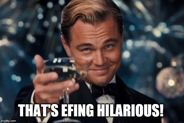 Leonardo Dicaprio Cheers Meme | THAT'S EFING HILARIOUS! | image tagged in memes,leonardo dicaprio cheers | made w/ Imgflip meme maker