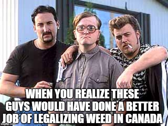 Let these guys do it | WHEN YOU REALIZE THESE GUYS WOULD HAVE DONE A BETTER JOB OF LEGALIZING WEED IN CANADA | image tagged in trailer park boys,legalize weed,weed,politics,incompetence | made w/ Imgflip meme maker