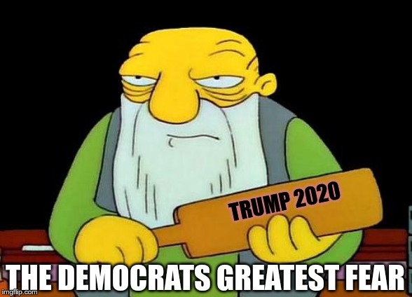 That's a paddlin' | TRUMP 2020; THE DEMOCRATS GREATEST FEAR | image tagged in memes,that's a paddlin' | made w/ Imgflip meme maker