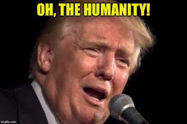 Donald Trump sad | OH, THE HUMANITY! | image tagged in donald trump sad | made w/ Imgflip meme maker