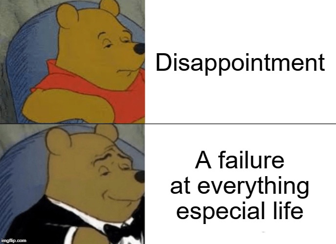 Tuxedo Winnie The Pooh Meme | Disappointment; A failure at everything especial life | image tagged in memes,tuxedo winnie the pooh | made w/ Imgflip meme maker