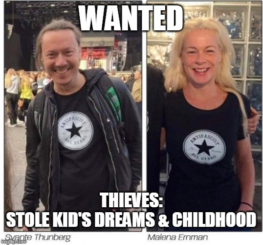 Wanted | WANTED; THIEVES:
STOLE KID'S DREAMS & CHILDHOOD | image tagged in greta,wanted,thunberg,politics,climate,hoax | made w/ Imgflip meme maker