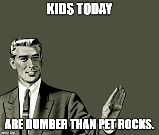 Nope | KIDS TODAY ARE DUMBER THAN PET ROCKS. | image tagged in nope | made w/ Imgflip meme maker