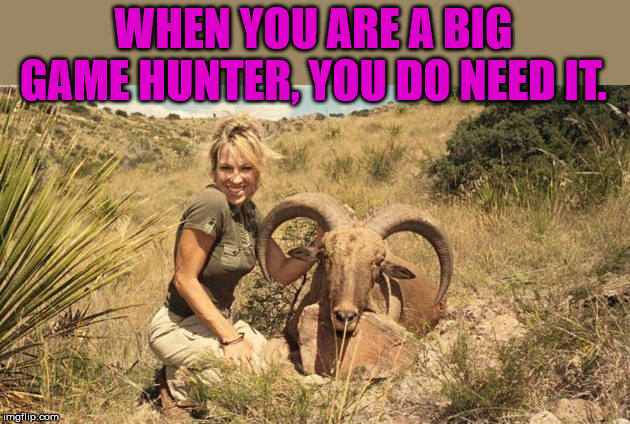 WHEN YOU ARE A BIG GAME HUNTER, YOU DO NEED IT. | made w/ Imgflip meme maker