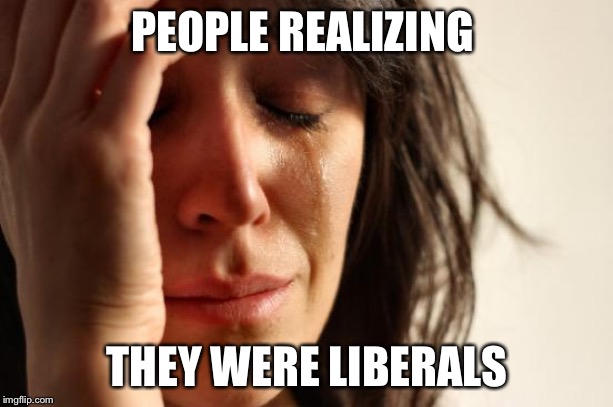 First World Problems | PEOPLE REALIZING; THEY WERE LIBERALS | image tagged in memes,first world problems | made w/ Imgflip meme maker