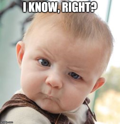 Skeptical Baby Meme | I KNOW, RIGHT? | image tagged in memes,skeptical baby | made w/ Imgflip meme maker