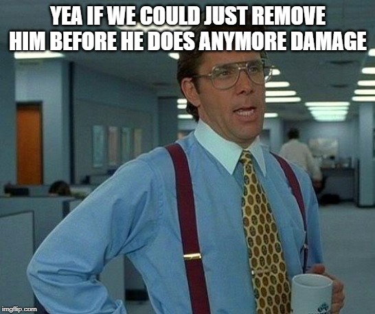That Would Be Great Meme | YEA IF WE COULD JUST REMOVE HIM BEFORE HE DOES ANYMORE DAMAGE | image tagged in memes,that would be great | made w/ Imgflip meme maker
