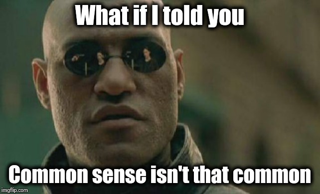Matrix Morpheus Meme | What if I told you Common sense isn't that common | image tagged in memes,matrix morpheus | made w/ Imgflip meme maker