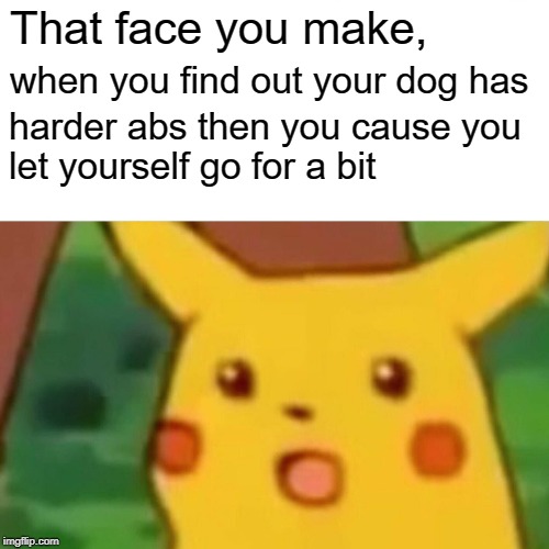 Surprised Pikachu Meme | That face you make, when you find out your dog has; harder abs then you cause you 
let yourself go for a bit | image tagged in memes,surprised pikachu | made w/ Imgflip meme maker