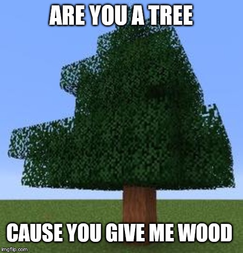 Minecraft Tree | ARE YOU A TREE; CAUSE YOU GIVE ME WOOD | image tagged in minecraft tree | made w/ Imgflip meme maker