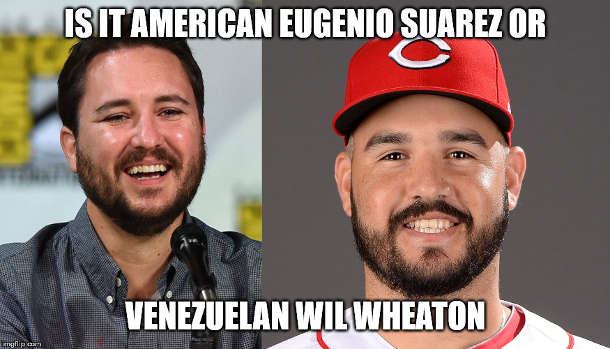 IS IT AMERICAN EUGENIO SUAREZ OR; VENEZUELAN WIL WHEATON | image tagged in cincinnati | made w/ Imgflip meme maker