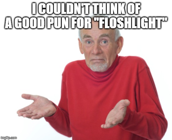 Guess I'll die  | I COULDN'T THINK OF A GOOD PUN FOR "FLOSHLIGHT" | image tagged in guess i'll die | made w/ Imgflip meme maker