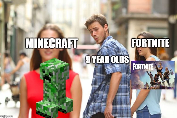 Distracted Boyfriend | FORTNITE; MINECRAFT; 9 YEAR OLDS | image tagged in memes,distracted boyfriend | made w/ Imgflip meme maker
