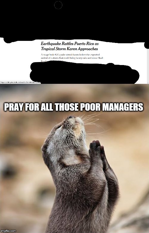 PRAY FOR ALL THOSE POOR MANAGERS | image tagged in praying otter | made w/ Imgflip meme maker
