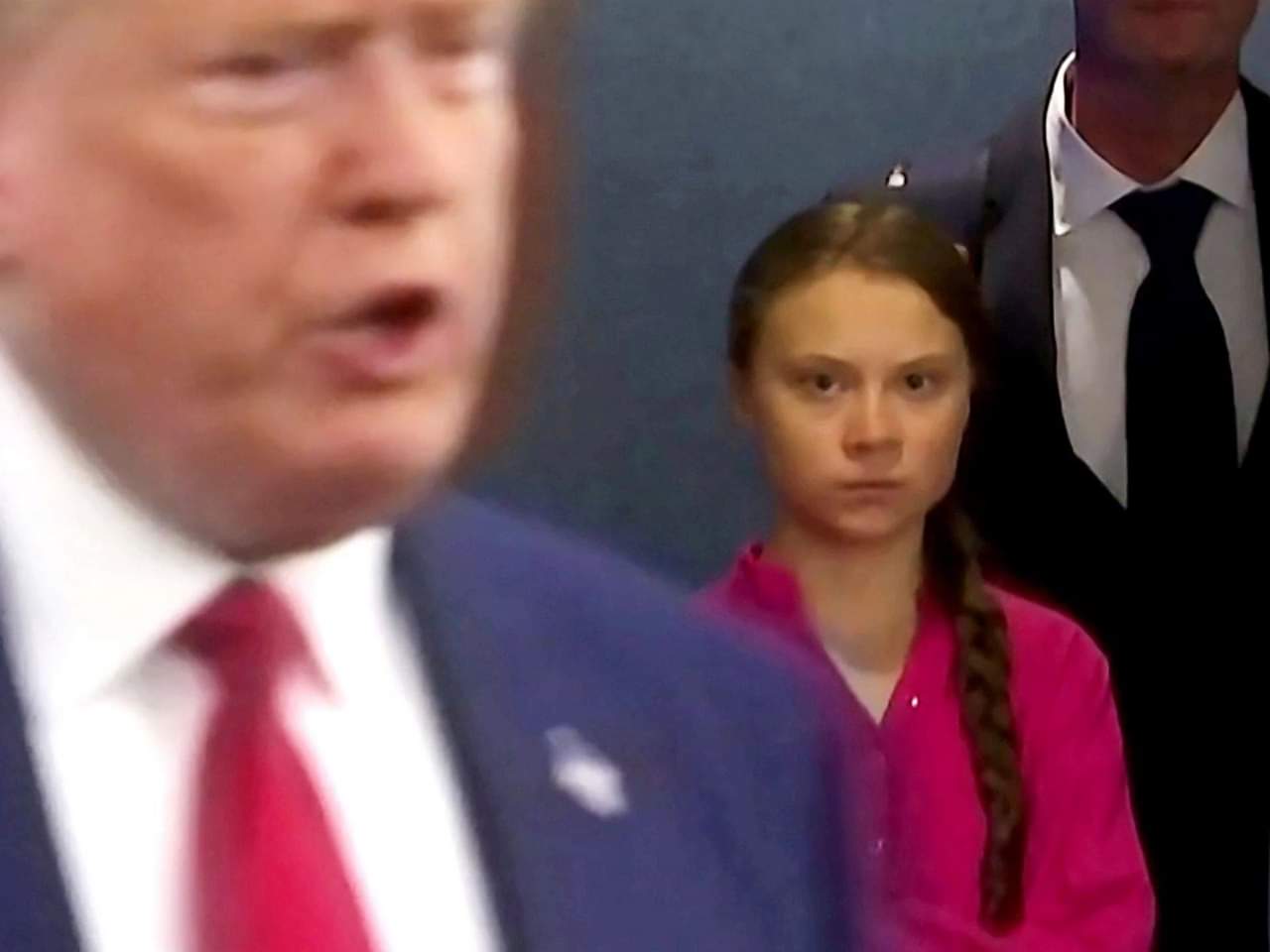 Greta stares at Trump Blank Meme Template