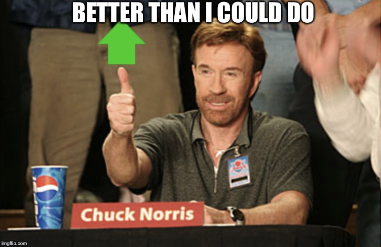 Chuck Norris Upvote | BETTER THAN I COULD DO | image tagged in chuck norris upvote | made w/ Imgflip meme maker