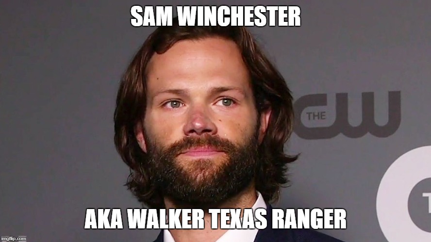 Congrats on 14 Years of SUPERNATURAL - 1 Season to Go and then... | SAM WINCHESTER; AKA WALKER TEXAS RANGER | image tagged in jared padalecki,sam winchester,walker texas ranger,supernatural | made w/ Imgflip meme maker