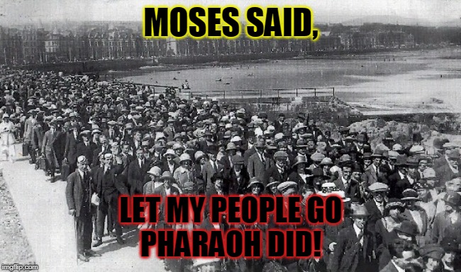 Mass Exodus | MOSES SAID, LET MY PEOPLE GO
PHARAOH DID! | image tagged in mass exodus | made w/ Imgflip meme maker
