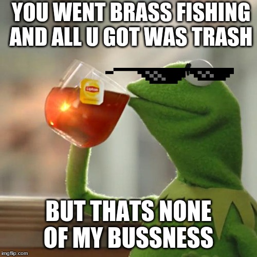 But That's None Of My Business | YOU WENT BRASS FISHING AND ALL U GOT WAS TRASH; BUT THATS NONE OF MY BUSSNESS | image tagged in memes,but thats none of my business,kermit the frog | made w/ Imgflip meme maker