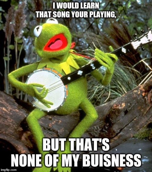 Kermit Banjo | I WOULD LEARN THAT SONG YOUR PLAYING, BUT THAT'S NONE OF MY BUISNESS | image tagged in kermit banjo | made w/ Imgflip meme maker