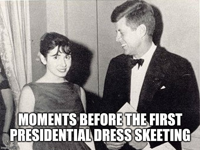 MOMENTS BEFORE THE FIRST PRESIDENTIAL DRESS SKEETING | image tagged in pelosi | made w/ Imgflip meme maker